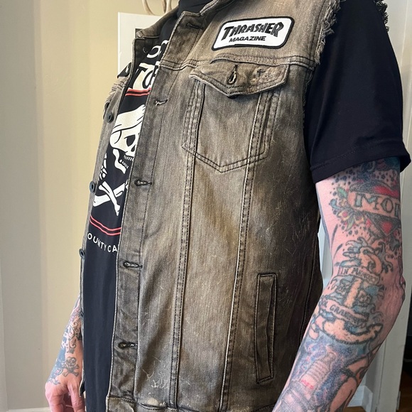 Custom made Upcycled Yelawolf denim vest Vintage Skateboard Patches Size Large - Picture 4 of 8